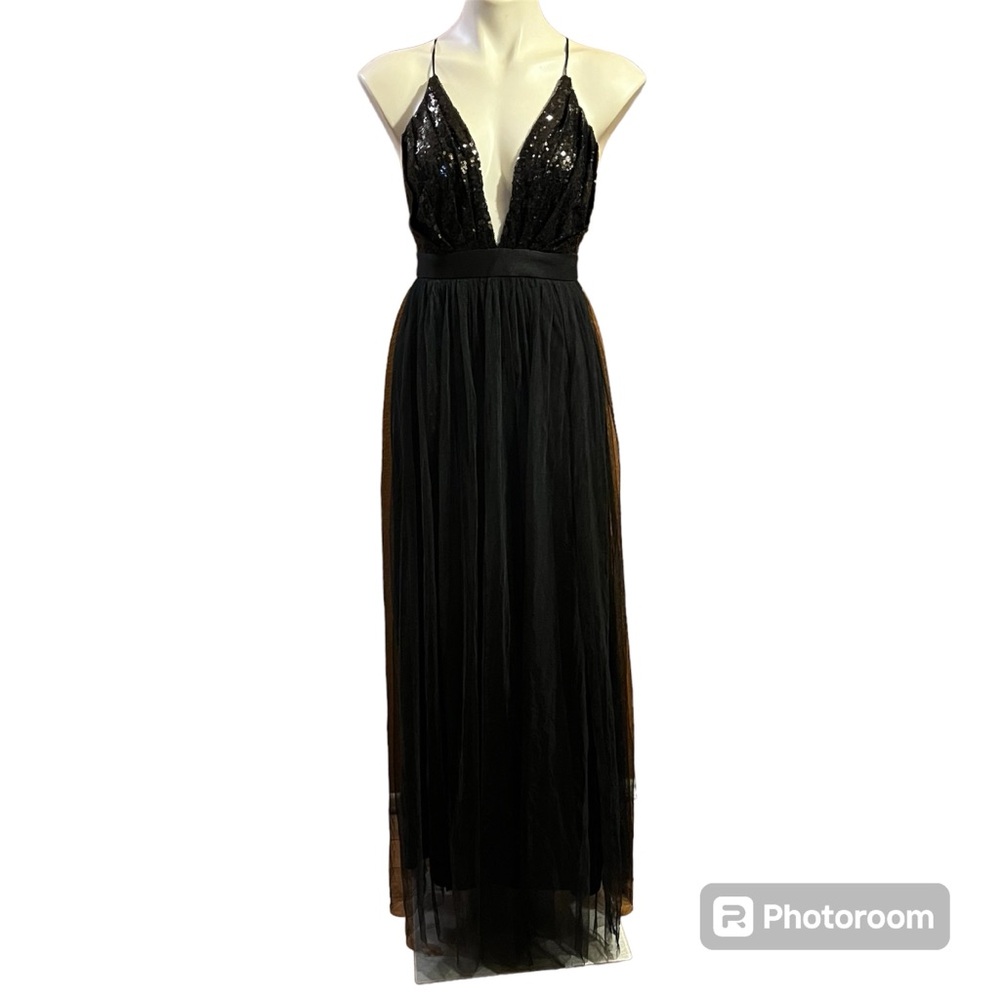 The Vintage Shop black sequins tulle criss-cross strap dress